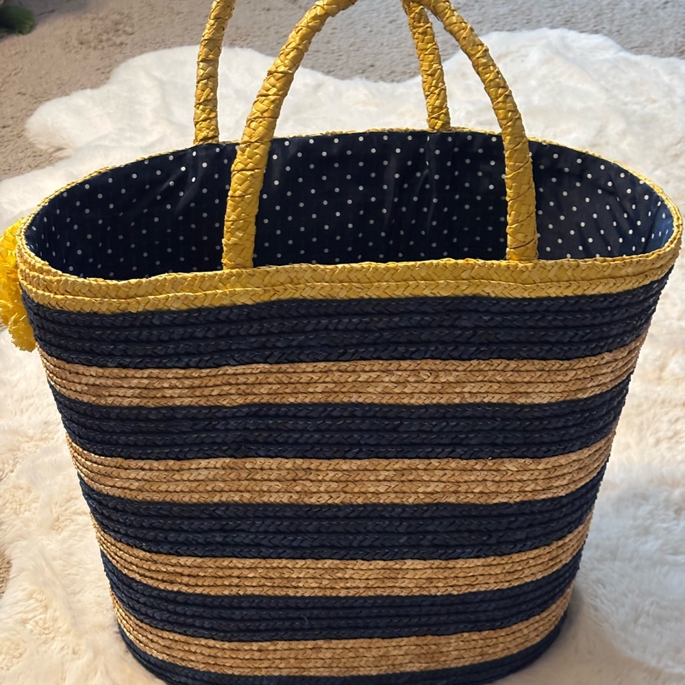 Mud Pie Navy and Yellow Striped Tote-NWOT - Picture 2 of 6